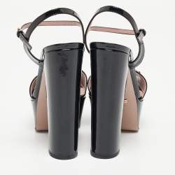 Gucci Black Patent Claudie Ankle Strap Sandals Size 36.5