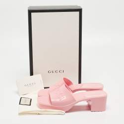 Gucci Pink Rubber Logo Mules Size 36