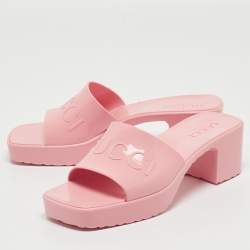 Gucci Pink Rubber Logo Mules Size 36
