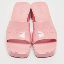 Gucci Pink Rubber Logo Mules Size 36