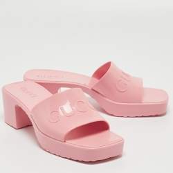 Gucci Pink Rubber Logo Mules Size 36
