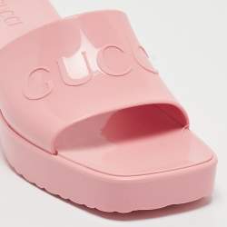 Gucci Pink Rubber Logo Mules Size 36