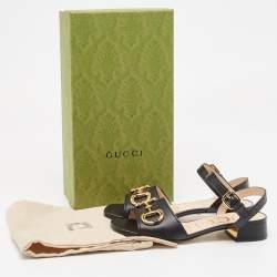 Pre Owned Gucci Black Leather Horsebit Ankle Strap Sandals Size 36.5