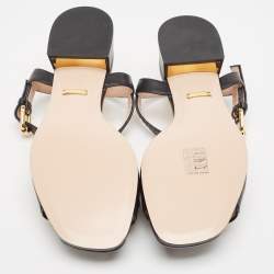 Pre Owned Gucci Black Leather Horsebit Ankle Strap Sandals Size 36.5