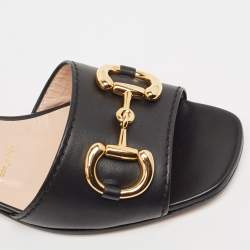 Pre Owned Gucci Black Leather Horsebit Ankle Strap Sandals Size 36.5