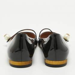 مملوكة مسبقًا حذاء باليرينا فلات غوتشي جي جي جلد أسود لامع لؤلؤ مزخرف مقاس 37.5