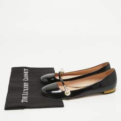 مملوكة مسبقًا حذاء باليرينا فلات غوتشي جي جي جلد أسود لامع لؤلؤ مزخرف مقاس 37.5