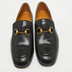 Pre Owned Gucci Black Leather Foldable Horsebit Loafers Size 38.5