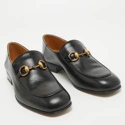 Pre Owned Gucci Black Leather Foldable Horsebit Loafers Size 38.5