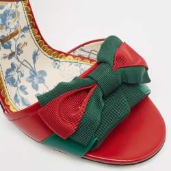 Gucci Red Leather Web Bow Ankle Wrap Sandals Size 38