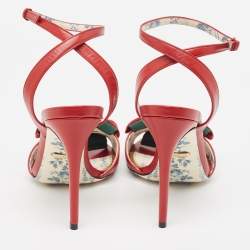 Gucci Red Leather Web Bow Ankle Wrap Sandals Size 38