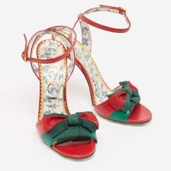 Gucci Red Leather Web Bow Ankle Wrap Sandals Size 38