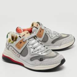 Gucci Silver/Grey Glitter and Mesh Ultrapace Sneakers Size 36.5