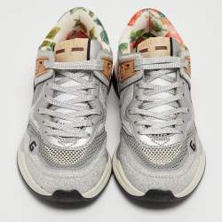 Gucci Silver/Grey Glitter and Mesh Ultrapace Sneakers Size 36.5