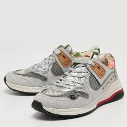 Gucci Silver/Grey Glitter and Mesh Ultrapace Sneakers Size 36.5
