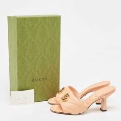 مملوكة مسبقًا Gucci Peach Pink Quilted Leather GG Marmont Open Toe Slide Sandals Size 38