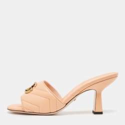 مملوكة مسبقًا Gucci Peach Pink Quilted Leather GG Marmont Open Toe Slide Sandals Size 38