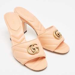 مملوكة مسبقًا Gucci Peach Pink Quilted Leather GG Marmont Open Toe Slide Sandals Size 38