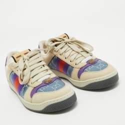 مملوكة مسبقًا Gucci Multicolor Leather and GG Canvas Screener Low Top Sneakers Size 38.5