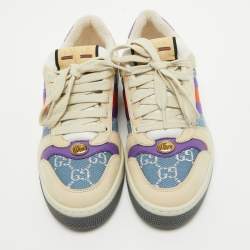 مملوكة مسبقًا Gucci Multicolor Leather and GG Canvas Screener Low Top Sneakers Size 38.5