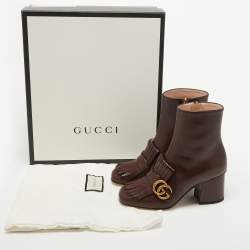 Gucci Burgundy Leather GG Marmont Fringe Ankle Boots Size 35.5