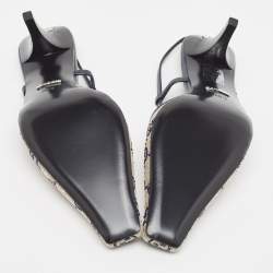 Gucci Beige/Blue GG Canvas and Leather Crystal Embellished Slingback Pumps Size 36.5