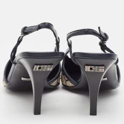 Gucci Beige/Blue GG Canvas and Leather Crystal Embellished Slingback Pumps Size 36.5