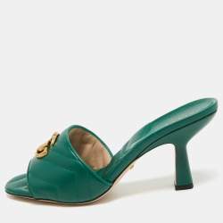 Gucci Green Matelassé Leather Double G Slide Sandals Size 39