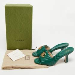 Gucci Green Matelassé Leather Double G Slide Sandals Size 39