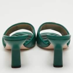 Gucci Green Matelassé Leather Double G Slide Sandals Size 39