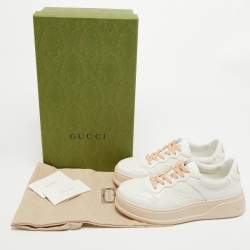 Gucci White Jumbo GG Embossed Leather Low Top Sneakers Size 37