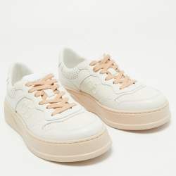 Gucci White Jumbo GG Embossed Leather Low Top Sneakers Size 37