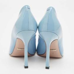 Pre Owned Gucci Blue Patent Leather Jolene Horsebit Square Toe Pumps Size 37