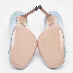 Pre Owned Gucci Blue Patent Leather Jolene Horsebit Square Toe Pumps Size 37