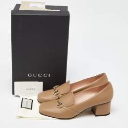 Gucci Brown Leather Horsebit Block Pumps Size 39