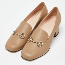 Gucci Brown Leather Horsebit Block Pumps Size 39