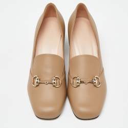 Gucci Brown Leather Horsebit Block Pumps Size 39
