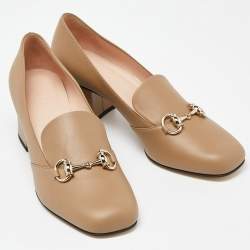 Gucci Brown Leather Horsebit Block Pumps Size 39