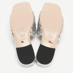 Gucci Silver Leather and Sequins Double G  Flat Slides Size 37.5