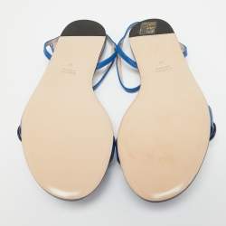 Gucci Blue Leather GG Marmont Flat Slides Size 37