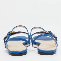 Gucci Blue Leather GG Marmont Flat Slides Size 37