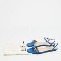 Gucci Blue Leather GG Marmont Flat Slides Size 37