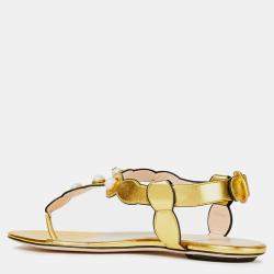 Gucci Gold Leather Flat Sandals 40.5