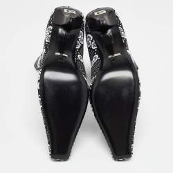 Pre Owned Gucci Black/White GG Knit Fabric Sock Ankle Boots Size 39.5