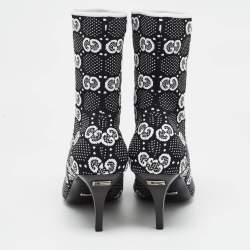 Pre Owned Gucci Black/White GG Knit Fabric Sock Ankle Boots Size 39.5