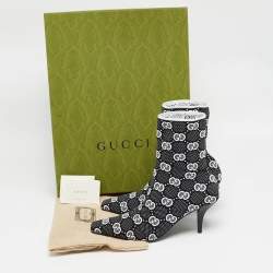 Pre Owned Gucci Black/White GG Knit Fabric Sock Ankle Boots Size 39.5