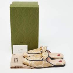 Pre Owned Gucci Beige Raffia and Leather Princetown Mules Size 36