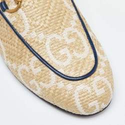 Pre Owned Gucci Beige Raffia and Leather Princetown Mules Size 36