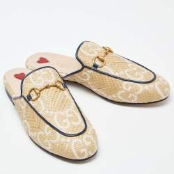 Pre Owned Gucci Beige Raffia and Leather Princetown Mules Size 36