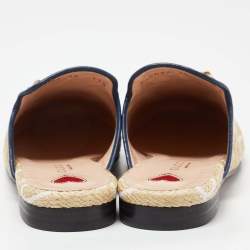 Pre Owned Gucci Beige Raffia and Leather Princetown Mules Size 36
